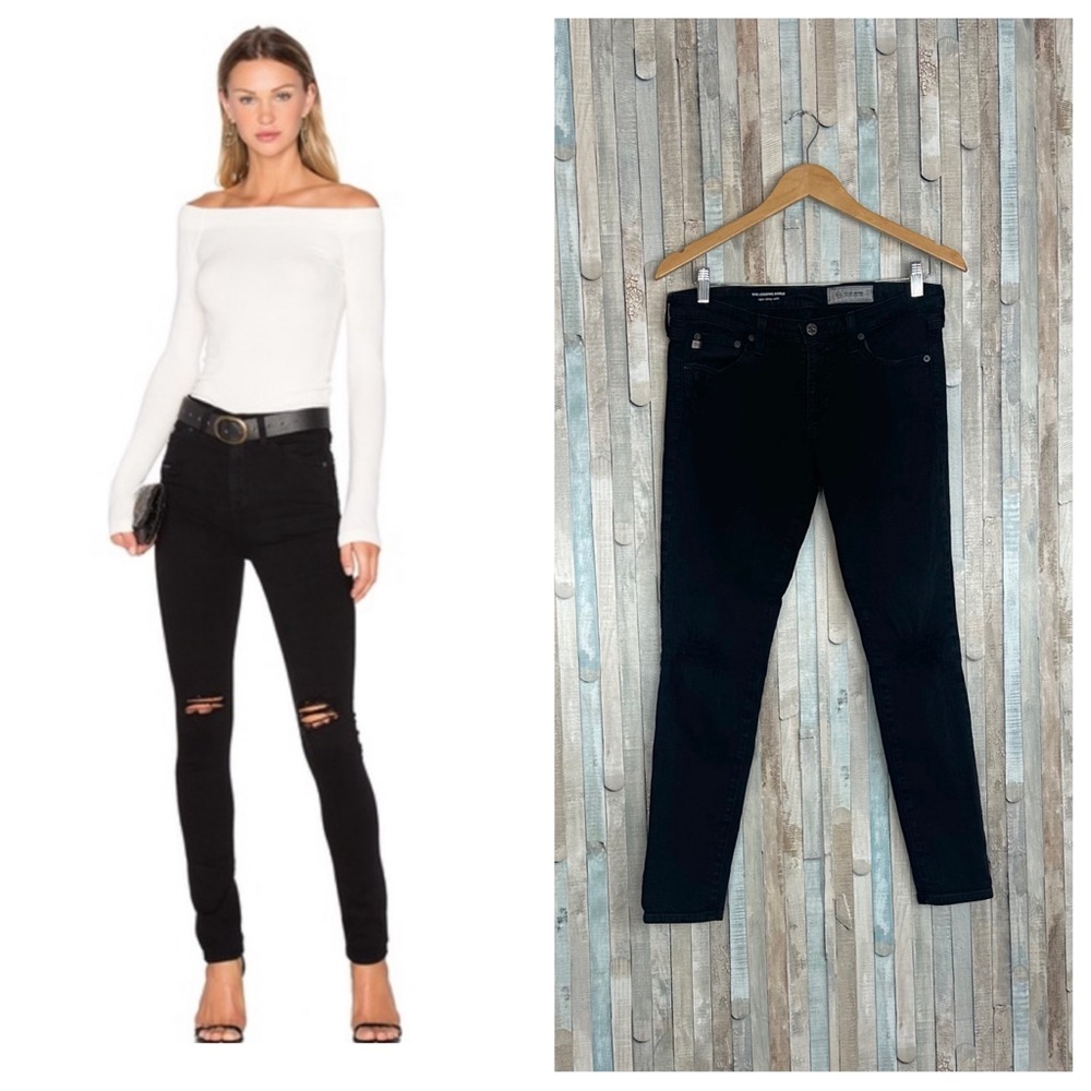 AG Jeans 30 Black Pond The Legging‎ Super Skinny Ankle Ripped Destructed $225
